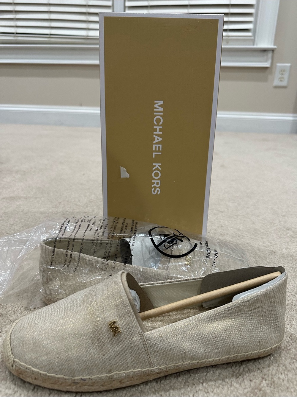 Michael Kors Kendrick Slip On Metallic Linen 
Pale Gold Shoes